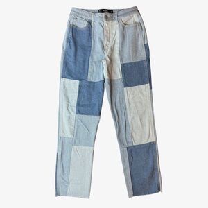 Hollister Women’s Ultra High Rise Patchwork Colorblock Denim Mom Jeans, Blue, 7